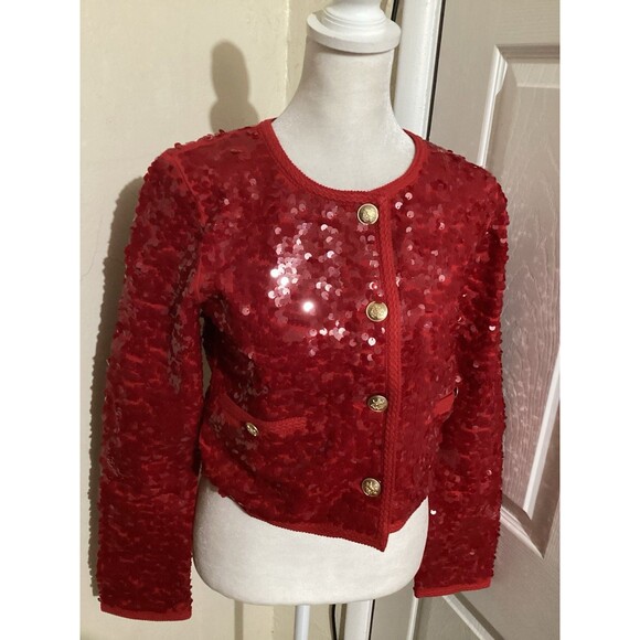 J. Crew Sparkling Red Sequin Blazer Lady Jacket - Picture 3 of 7